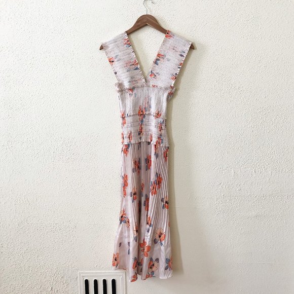 NICHOLAS Cross Front Smocked Dress in Orange Multi 2 - Picture 3 of 5